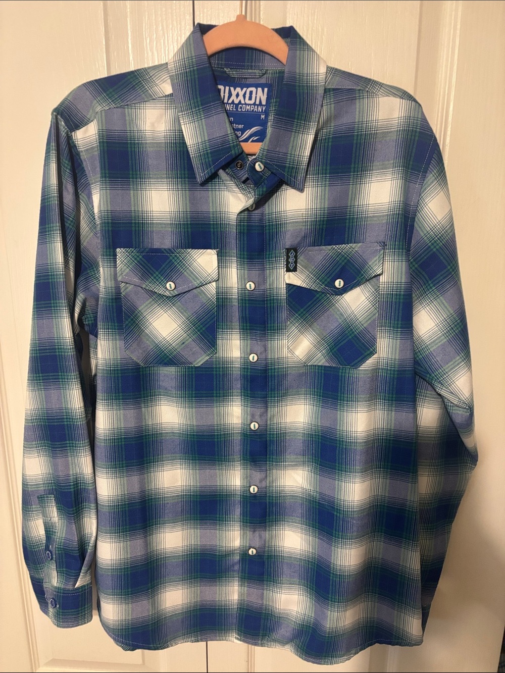 DIXXON Blue and Green Plaid Snap-Front Men's Shirt